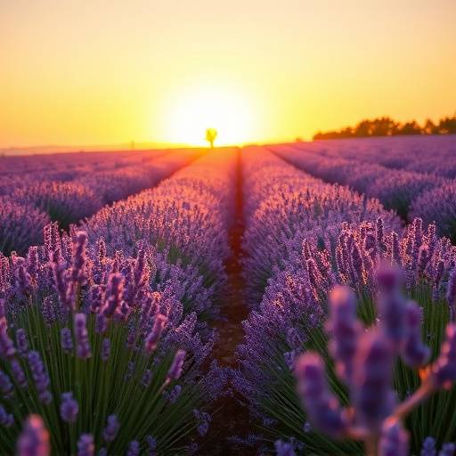 Image d'un champ de lavande en Provence au lever du soleil