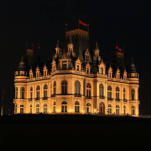 Image d'une faäade du Château de Chambord illuminée la nuit