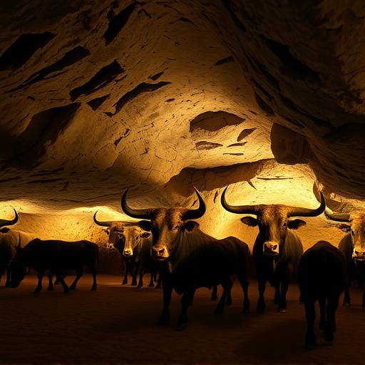 Image d'une salle des taureaux dans la réplique des grottes de Lascaux