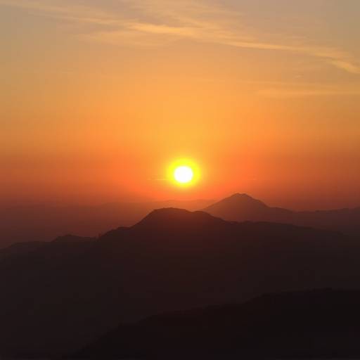 Image du soleil couchant sur les volcans d'Auvergne, créant une lumière dorée