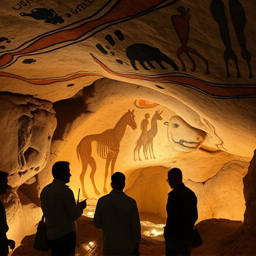 Image montrant des chercheurs étudiant les peintures rupestres des grottes de Lascaux