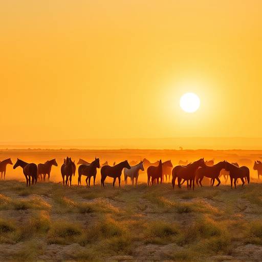 Vue panoramique de la Camargue avec des chevaux sauvages