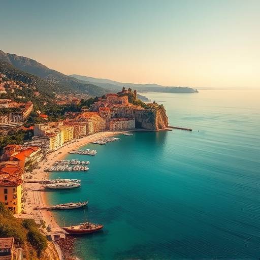 Vue panoramique de la Côte d'Azur avec ses eaux turquoise et ses villes luxueuses